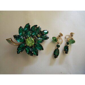 Two-Toned Juliana Demi Parure - Leaf Brooch and Matching Screwback Drop Earrings